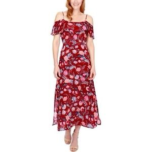 Lucky Brand Dark Red Off‎ the Shoulder Spaghetti Strap Maxi Dress, Size XS